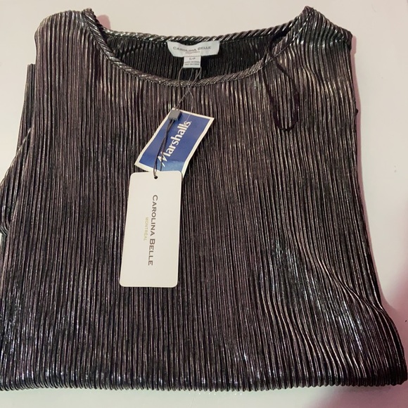 Silver Metallic Cap Sleeve Pleated Blouse S - Picture 7 of 7